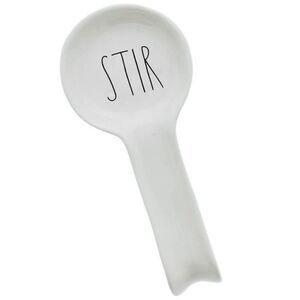 NWT Rae Dunn Gorgeous White off Ceramic “STIR” Rest w/ black letters Minimalist
